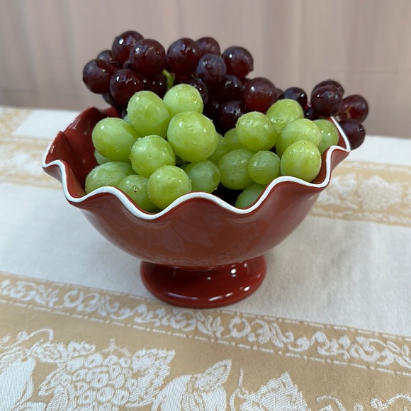 Longaberger Other - LONGABERGER Vintage Pedestal Red  Ribbon Bowl